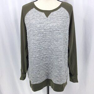Eddie Bauer Legend Wash Sweatshirt Womens 2XL Gray Olive Green Quilted Raglan